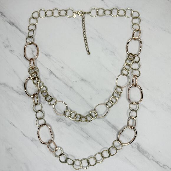 Chicos Chunky Hammered Metal Chain Link Statement Necklace ✨ - Picture 2 of 10